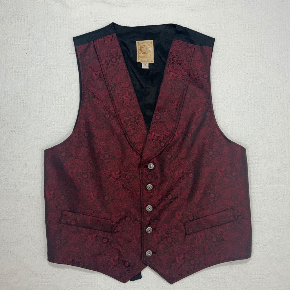 Frontier Clothing Vest Red Paisley Brocade‎ Jacquard Size L Made USA